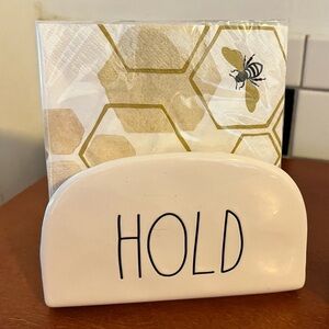Rae Dunn Cream Napkin Holder with 'HOLD'